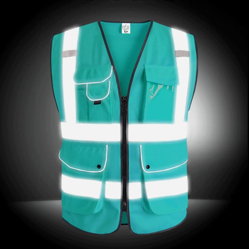 XIAKE 9 Pockets Class 2 High Visibility Reflective Safety Vest for Men Women,Meets ANSI/ISEA Standard(Lake Blue,Small) - Image 4